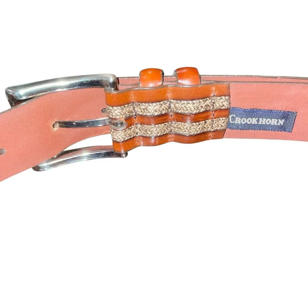 Crookhorn Leather Belt with Braided & Stitched Inlay | Handmade in USA | Size 36